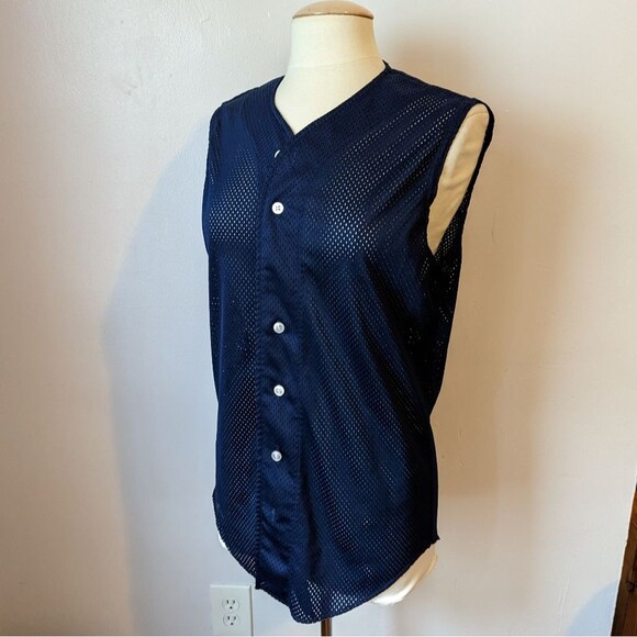 Vintage Navy Blue Mesh Sleeveless Button-Down Jersey by Wilson's Size S - Picture 6 of 8